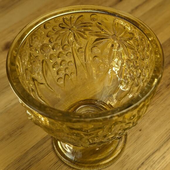 Vtg Avon 60s Glass Candy Trinket Dish Footed Floral Molded Glass Yellow Citron - Picture 2 of 16